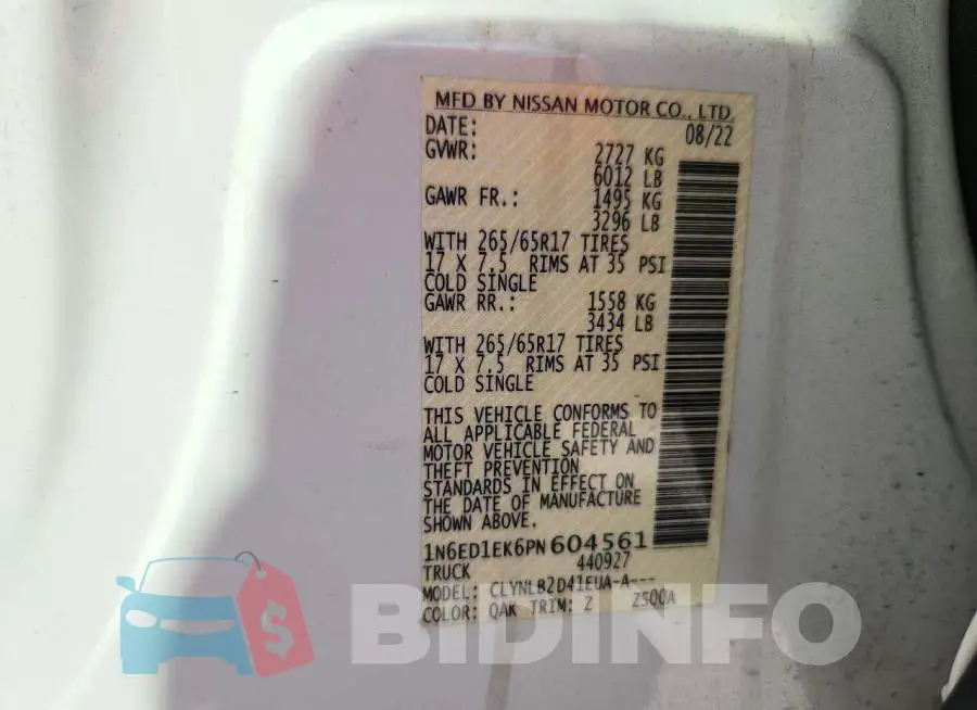 1N6ED1EK6PN604561 Photo# 12