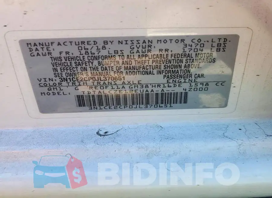 3N1CE2CP0JL370651 Photo# 12