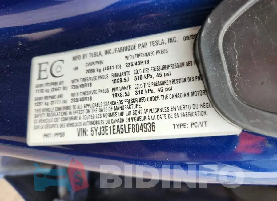 5YJ3E1EA5LF804936 Photo# 13