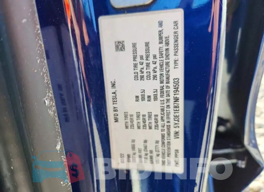 5YJ3E1EB7NF194503 Photo# 12