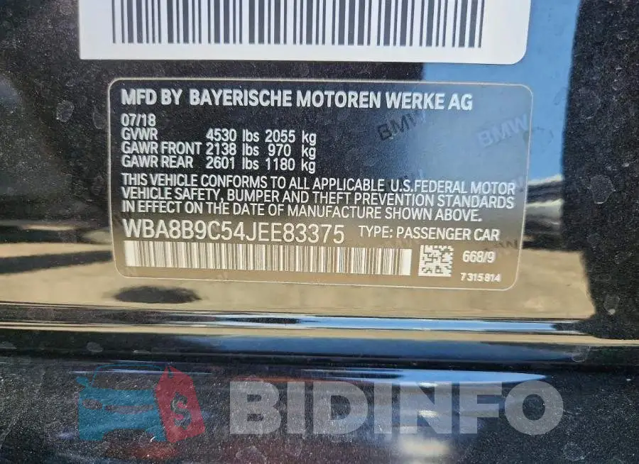 WBA8B9C54JEE83375 Photo# 12