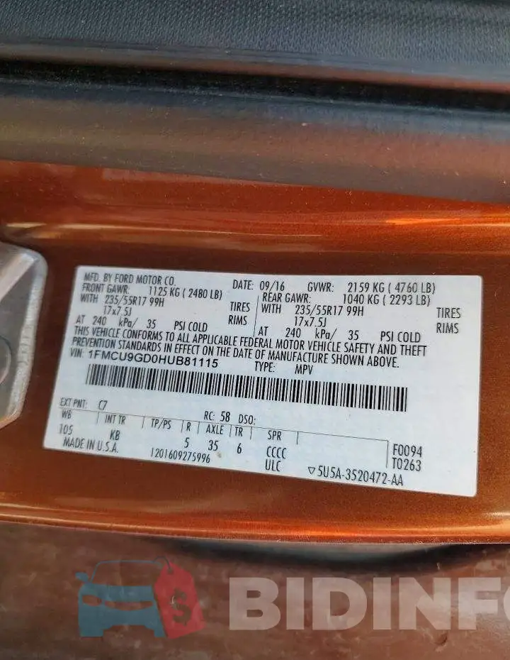 1FMCU9GD0HUB81115 Photo# 13