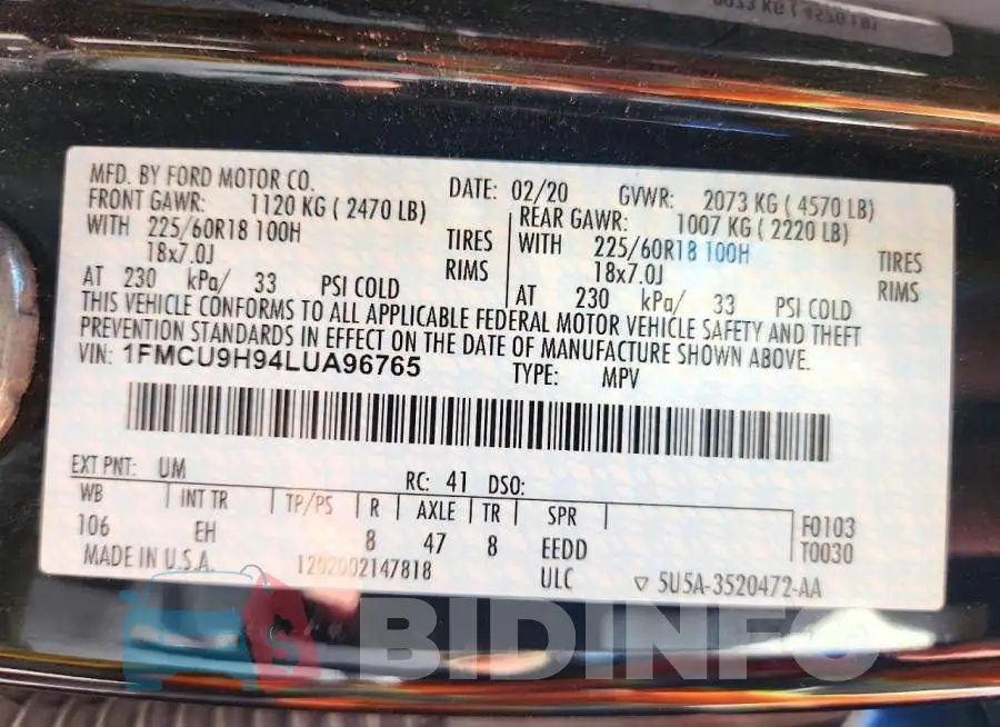 1FMCU9H94LUA96765 Photo# 12