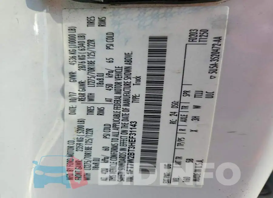 1FT7W2BT3HEF31143 Photo# 13