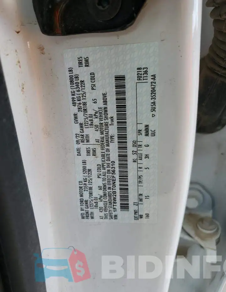 1FT8W2BT0NEF56310 Photo# 12