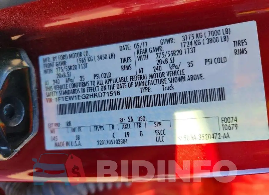 1FTEW1EG2HKD71516 Photo# 13