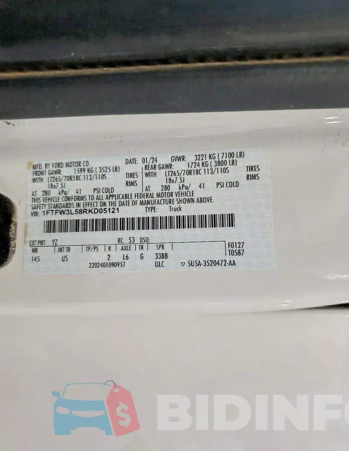 1FTFW3L58RKD05121 Photo# 12
