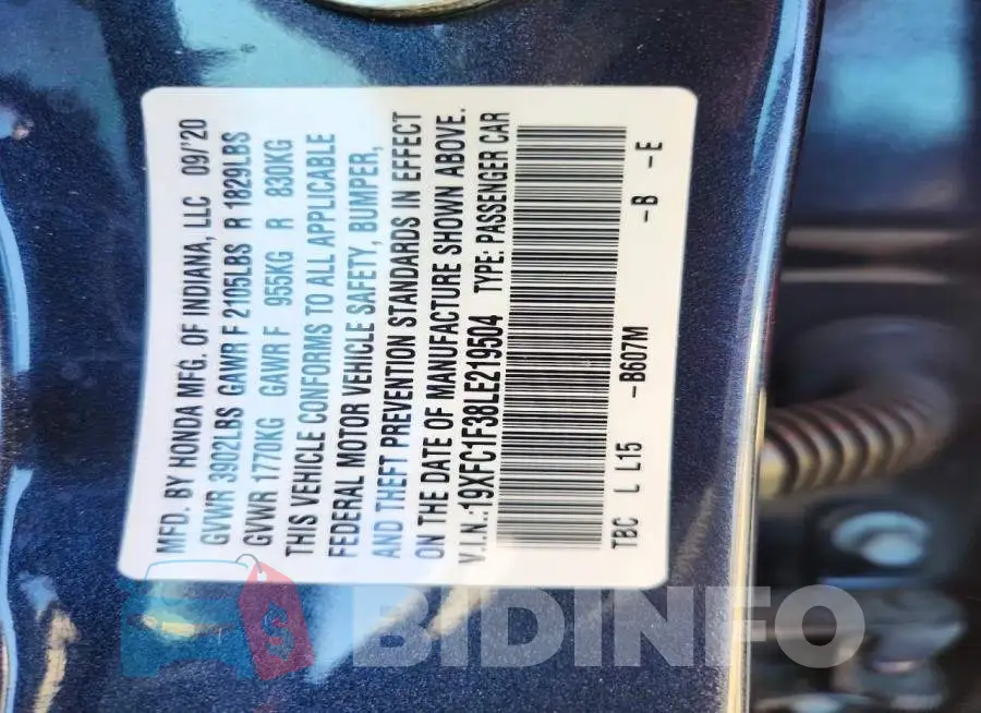 19XFC1F38LE219504 Photo# 13