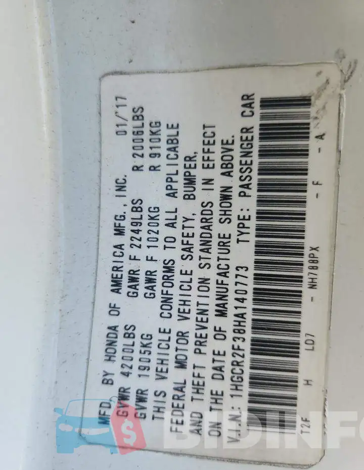 1HGCR2F38HA140773 Photo# 12