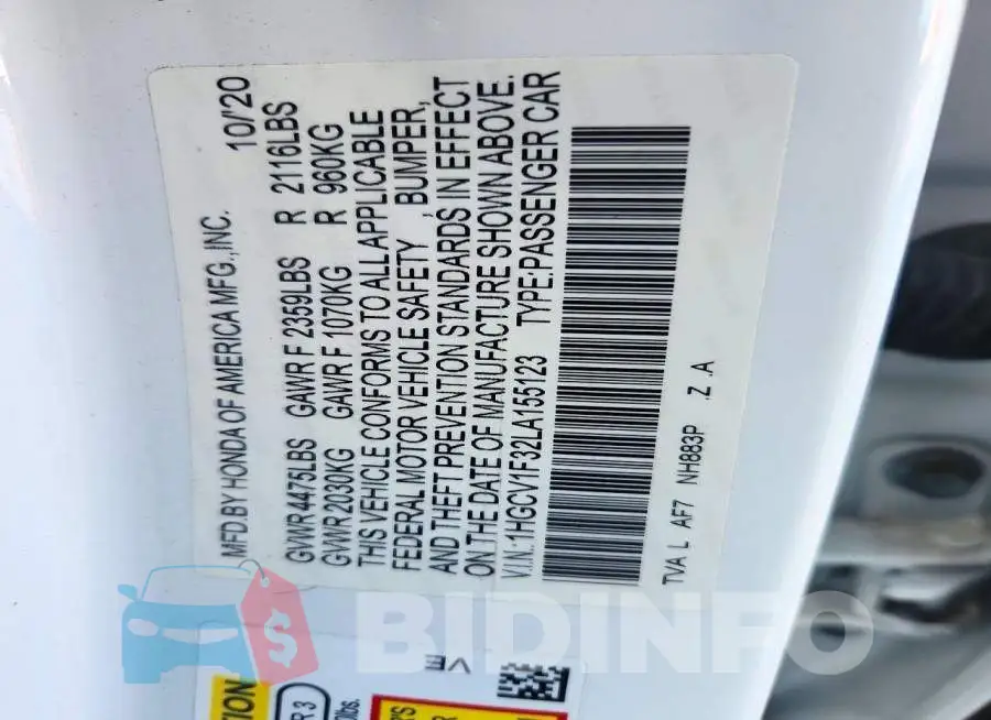 1HGCV1F32LA155123 Photo# 12