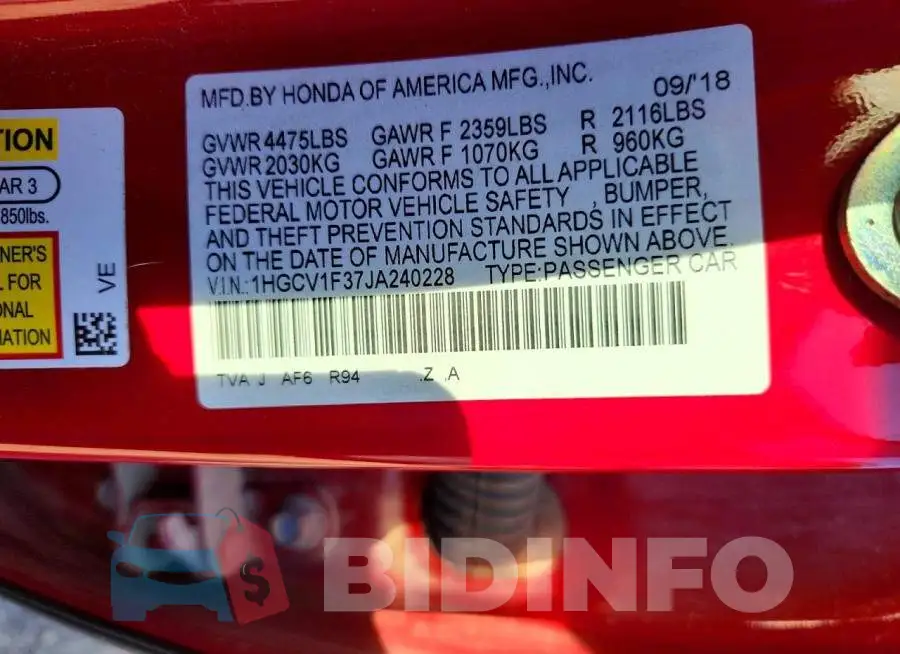1HGCV1F37JA240228 Photo# 12