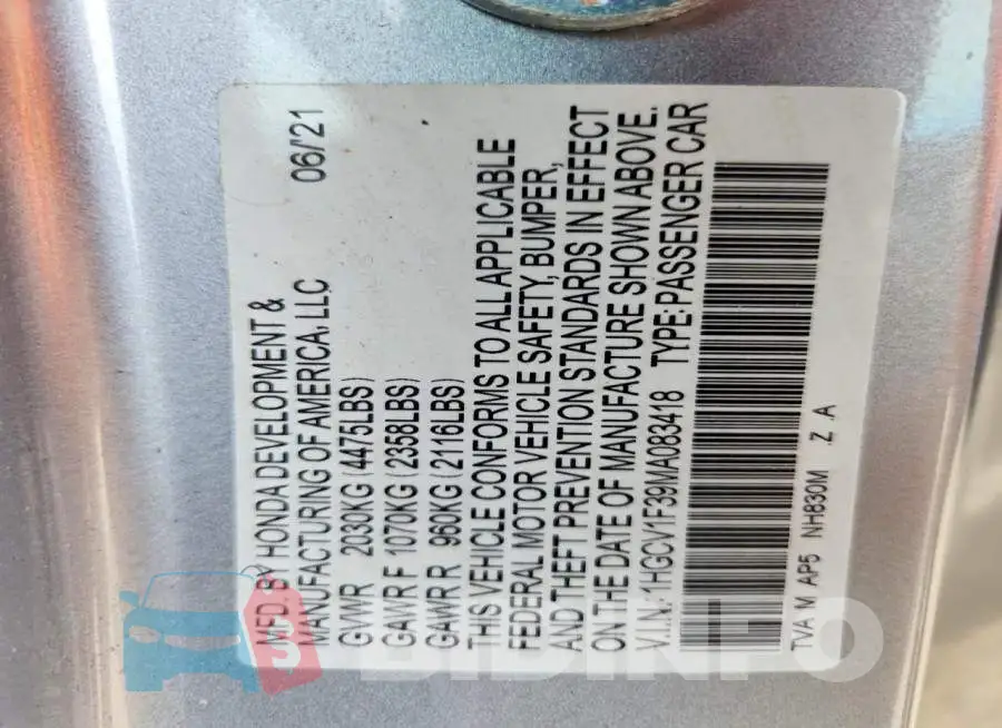 1HGCV1F39MA083418 Photo# 13