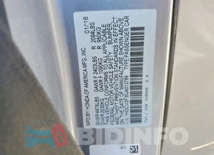 1HGCV2F30JA013789 Photo# 13