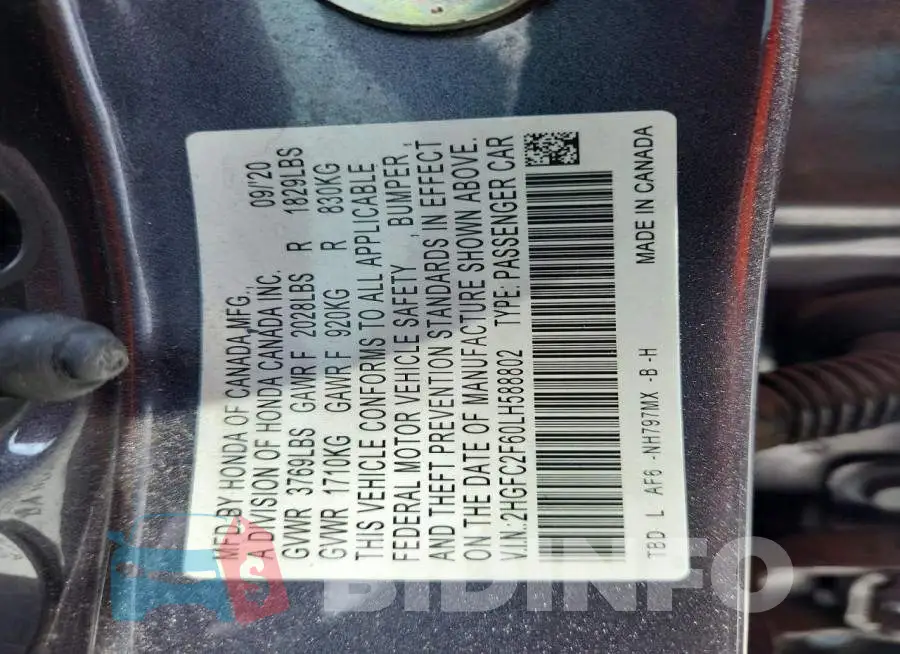 2HGFC2F60LH588802 Photo# 13