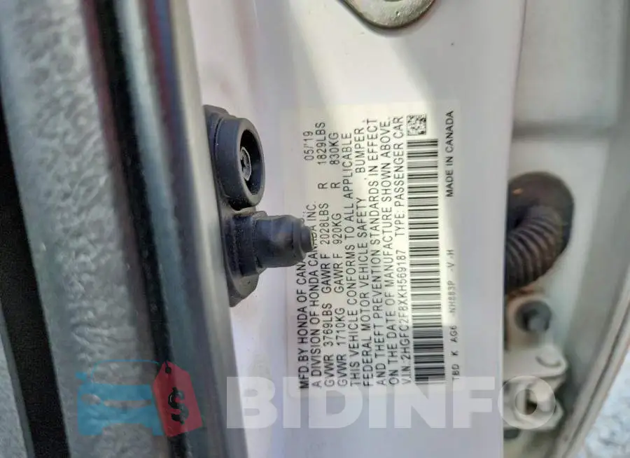 2HGFC2F8XKH569187 Photo# 12