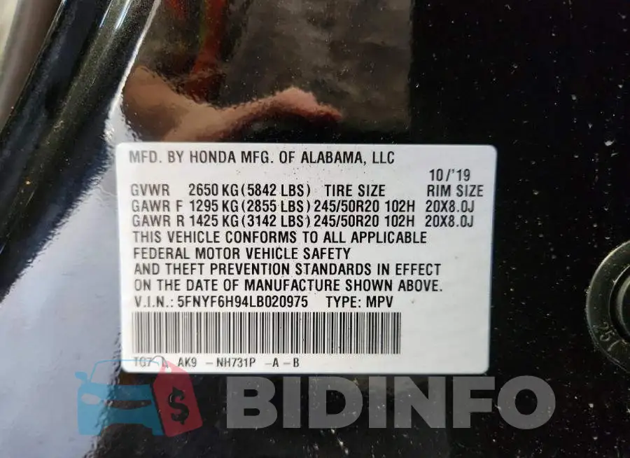 5FNYF6H94LB020975 Photo# 13