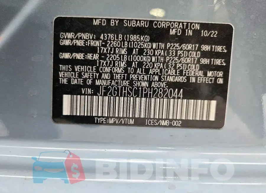 JF2GTHSC1PH282044 Photo# 12
