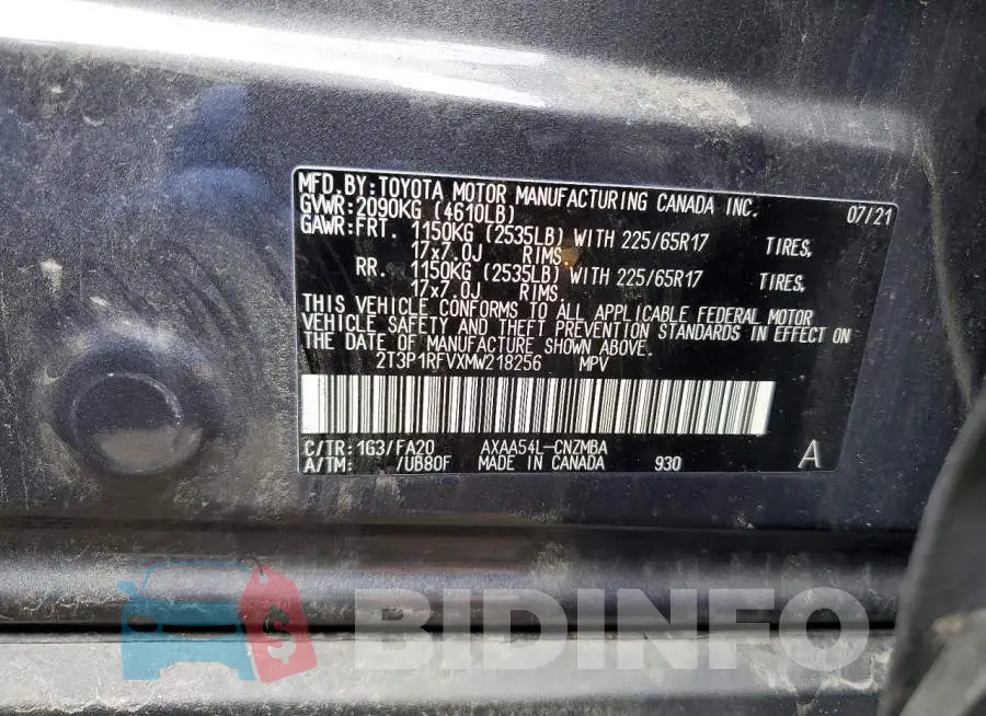 2T3P1RFVXMW218256 Photo# 13