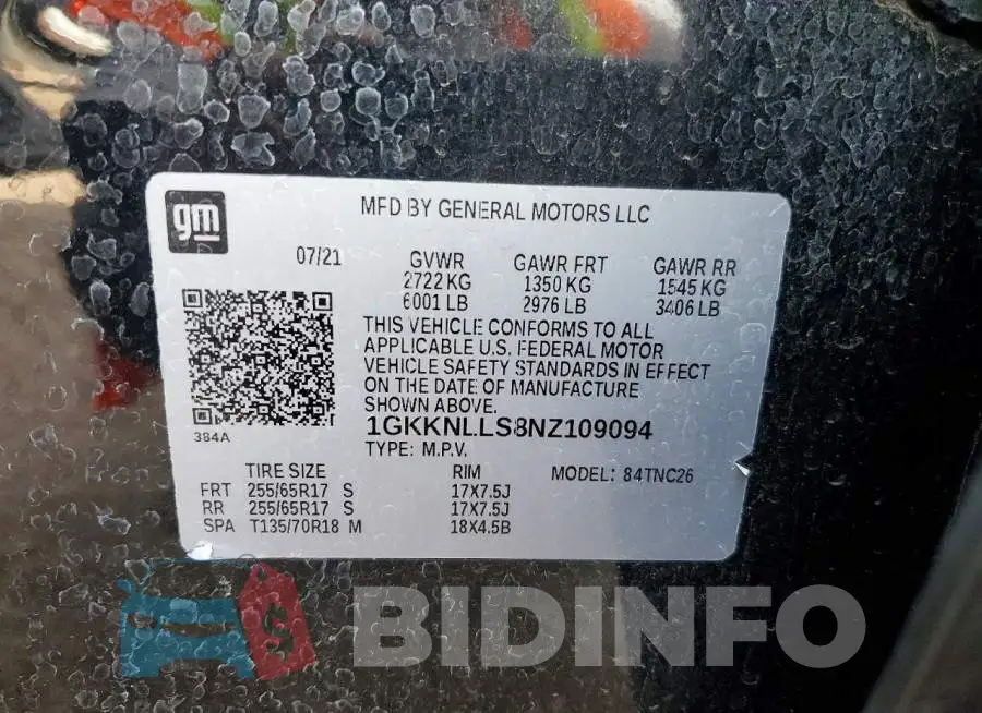 1GKKNLLS8NZ109094 Photo# 13