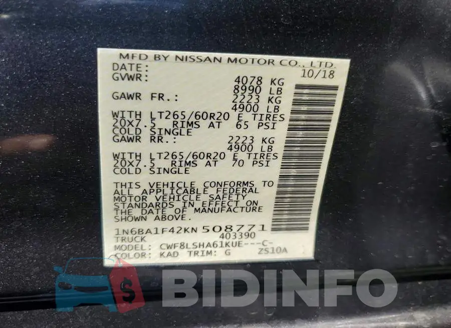 1N6BA1F42KN508771 Photo# 12