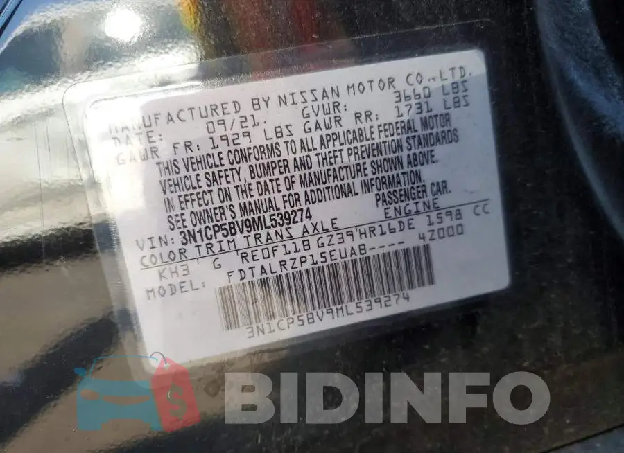 3N1CP5BV9ML539274 Photo# 13