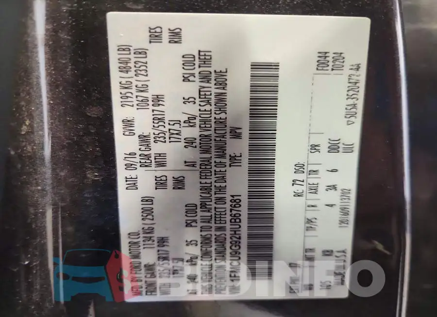 1FMCU9G92HUB67681 Photo# 12