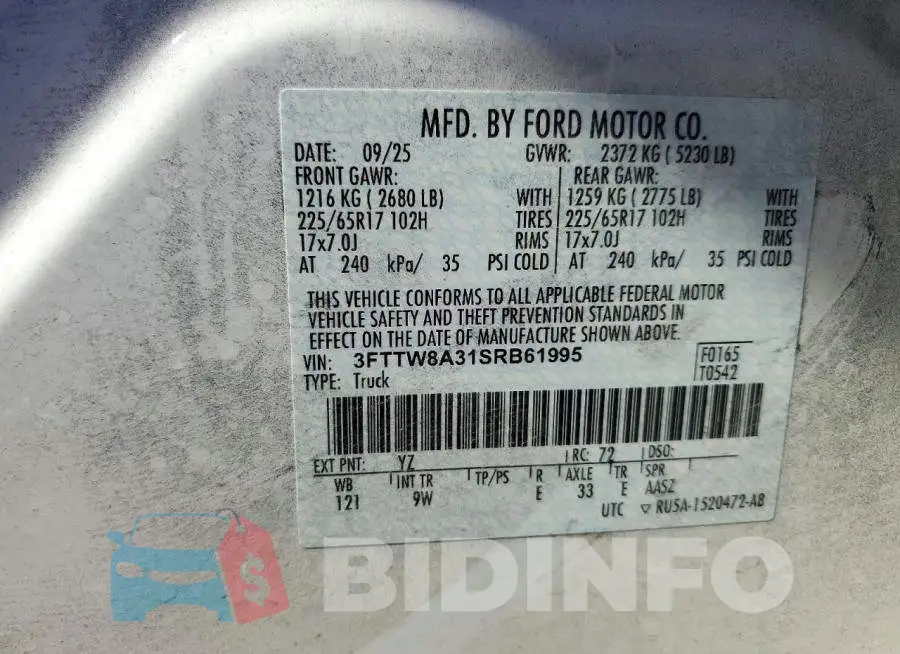 3FTTW8A31SRB61995 Photo# 12