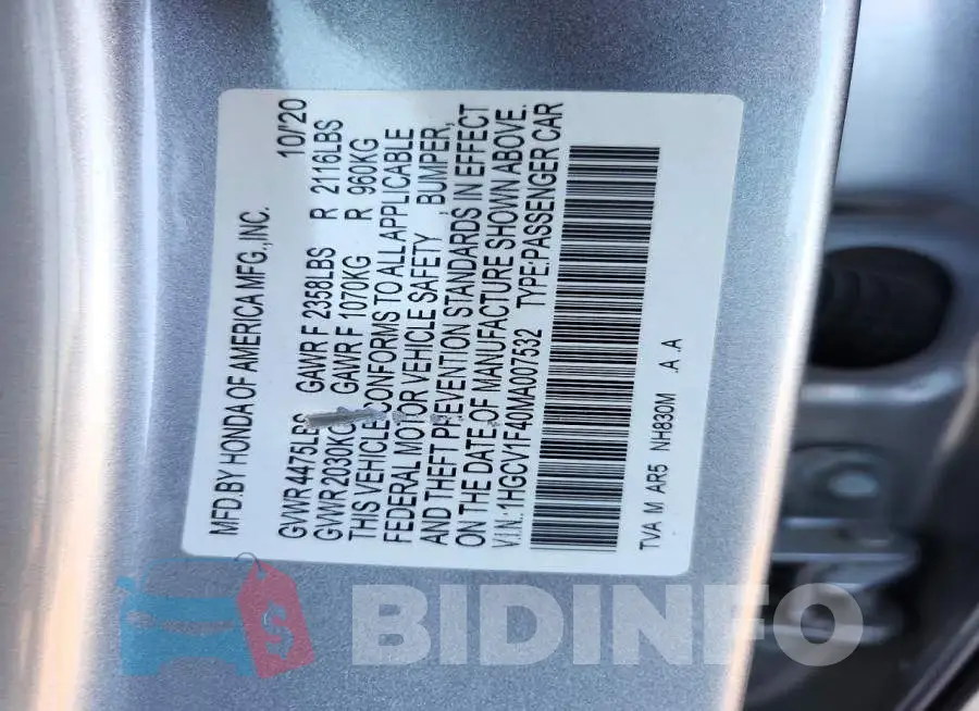 1HGCV1F40MA007532 Photo# 12