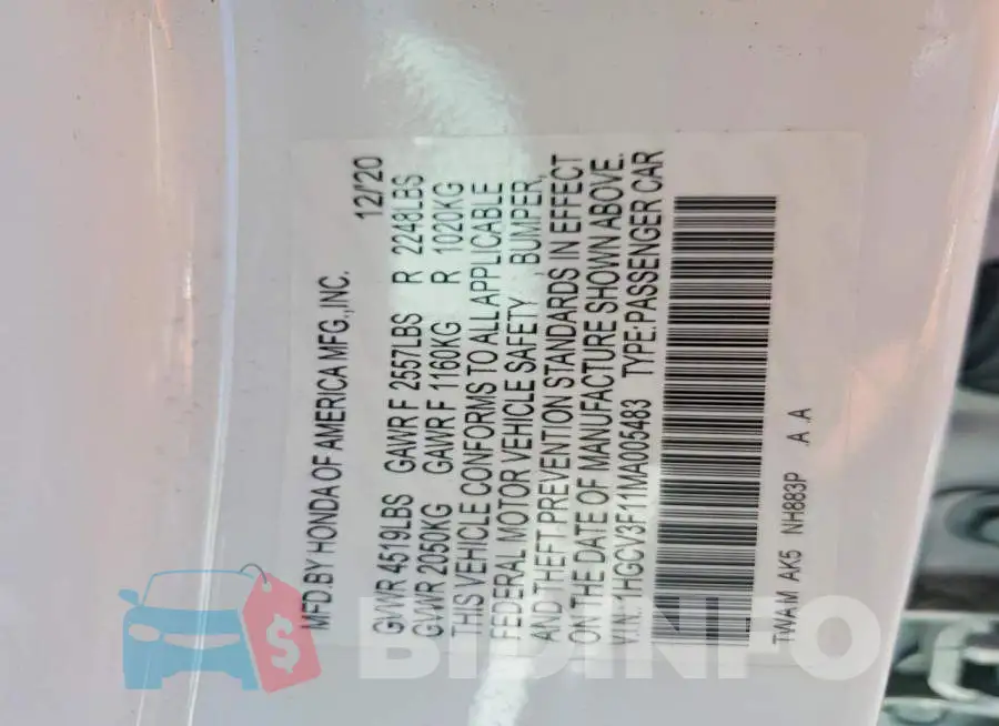 1HGCV3F11MA005483 Photo# 12