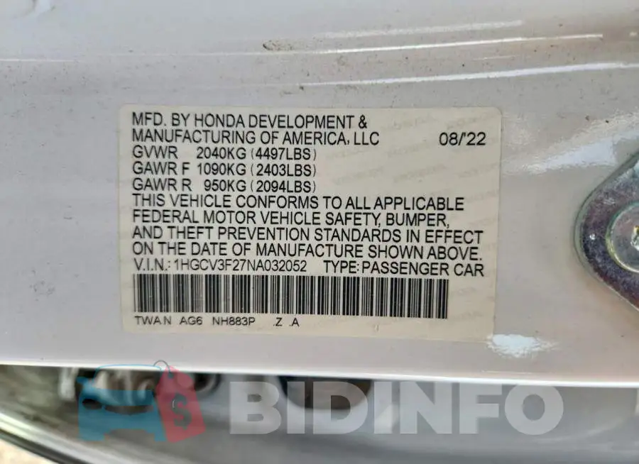 1HGCV3F27NA032052 Photo# 12