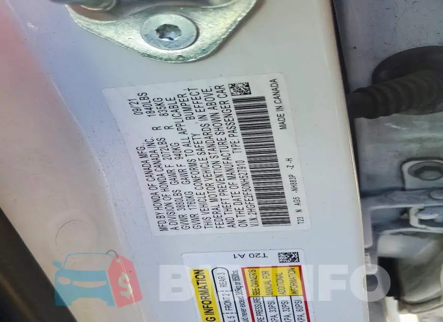 2HGFE2F50NH527910 Photo# 12