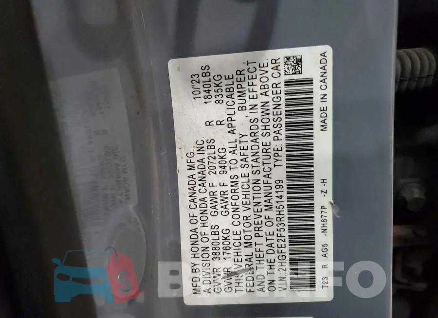 2HGFE2F53RH514199 Photo# 12