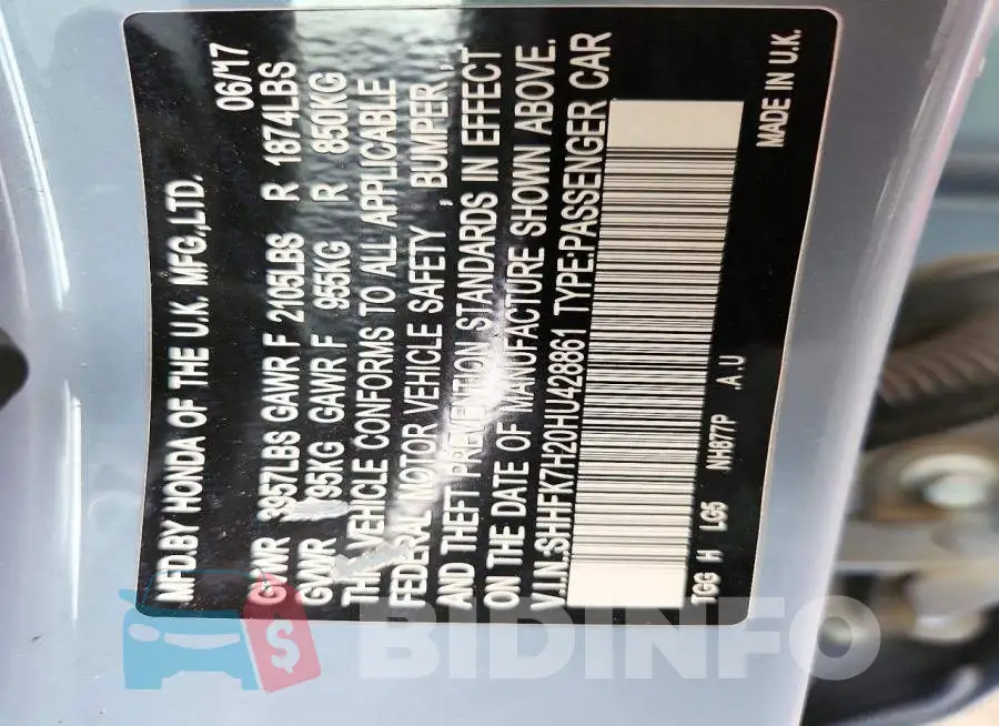 SHHFK7H20HU428861 Photo# 12