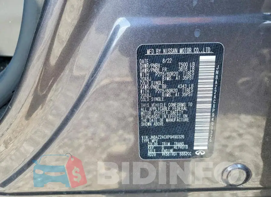 JN8AZ2ACXP9490326 Photo# 13