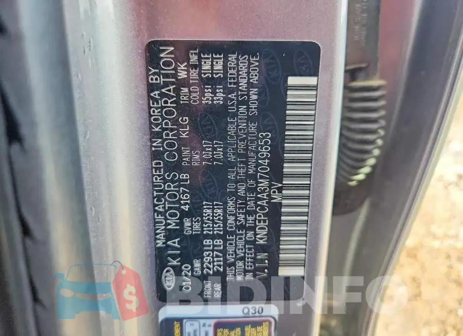 KNDEPCAA3M7049653 Photo# 13