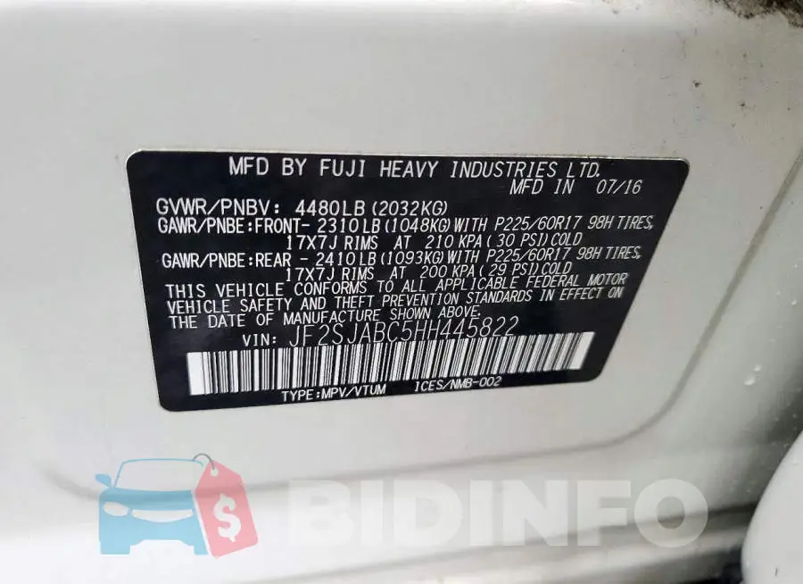 JF2SJABC5HH445822 Photo# 13