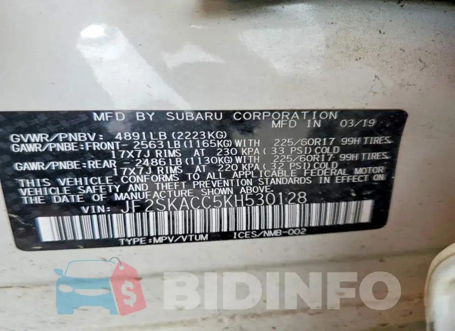 JF2SKACC5KH530128 Photo# 13