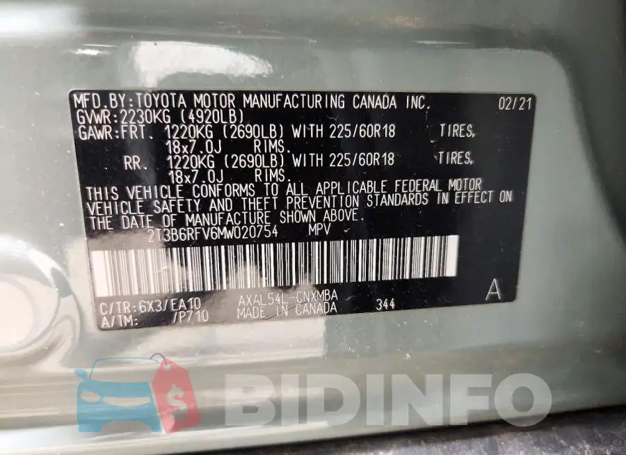 2T3B6RFV6MW020754 Photo# 13