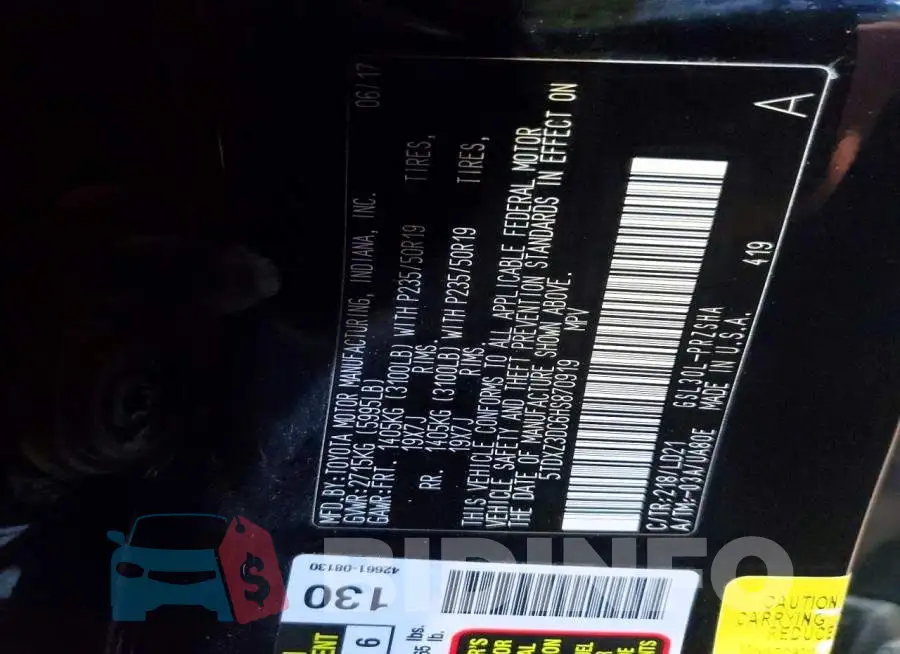 5TDXZ3DC6HS870919 Photo# 13