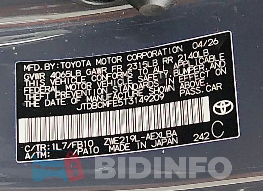 JTDBCMFE5T3149209 Photo# 13