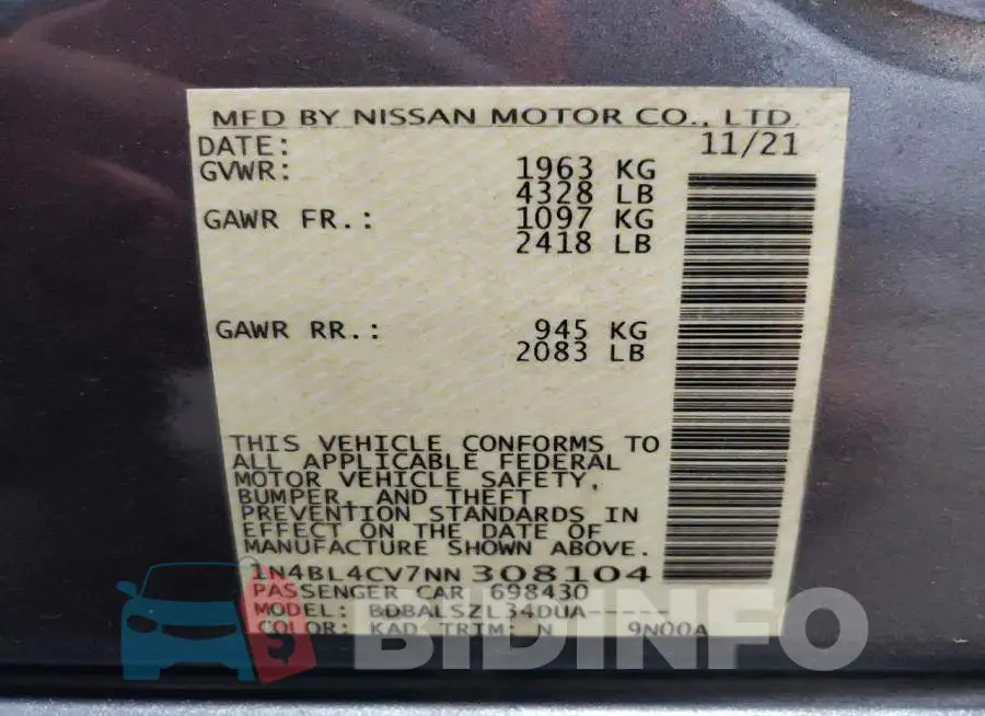 1N4BL4CV7NN308104 Photo# 12