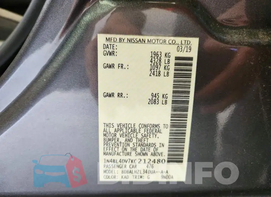 1N4BL4DV7KC212480 Photo# 12