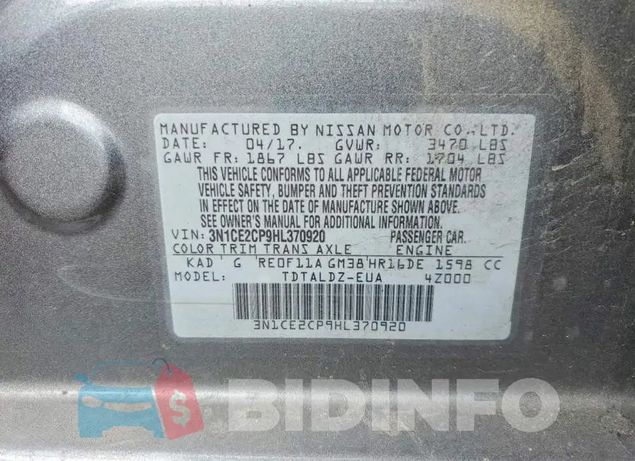 3N1CE2CP9HL370920 Photo# 12