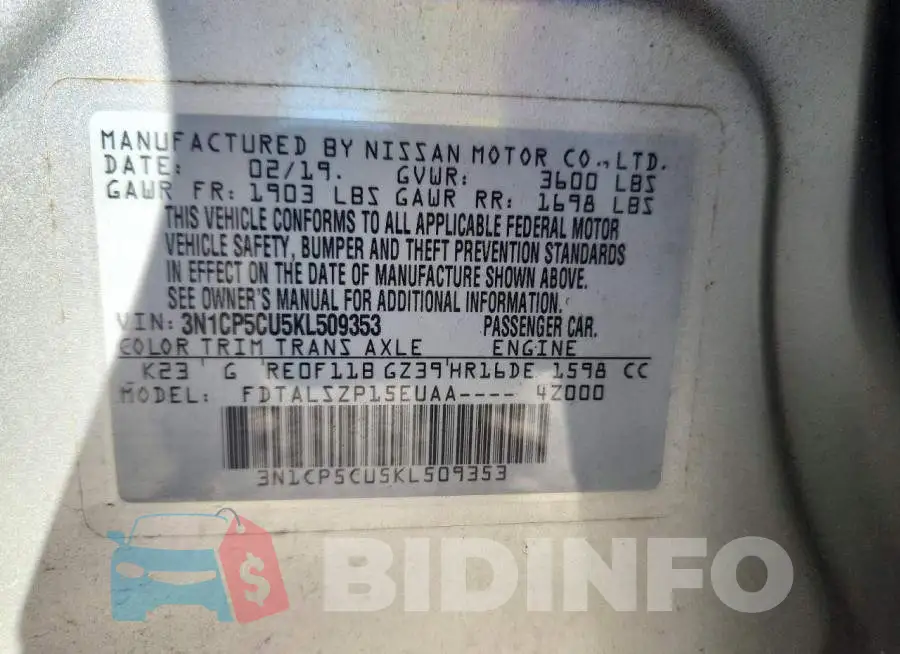 3N1CP5CU5KL509353 Photo# 13