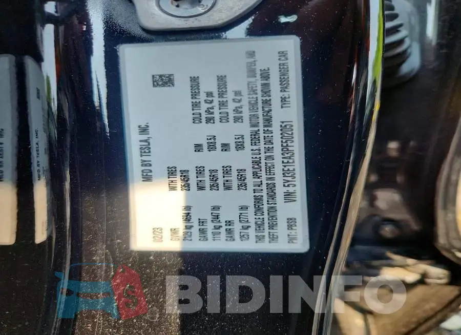 5YJ3E1EA3PF502051 Photo# 12