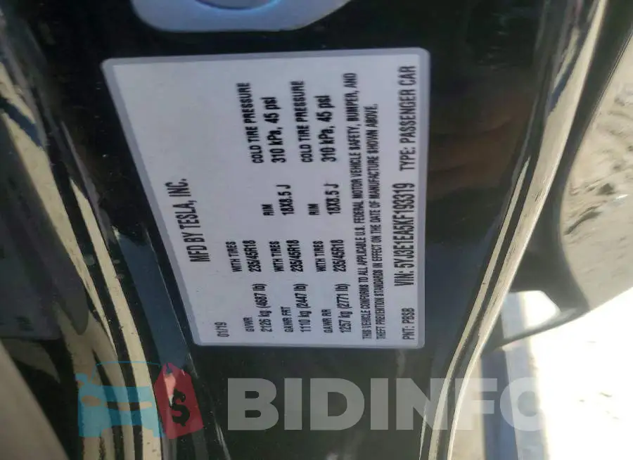 5YJ3E1EA5KF193319 Photo# 13