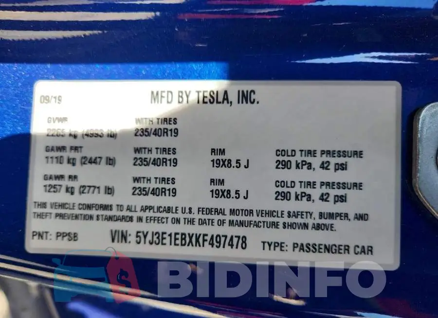 5YJ3E1EBXKF497478 Photo# 13