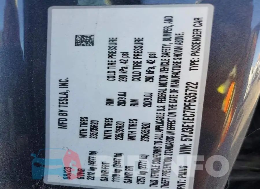 5YJ3E1EC7PF635722 Photo# 12