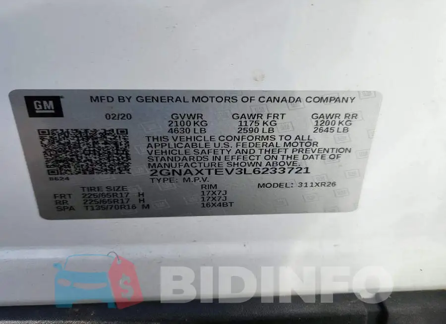 2GNAXTEV3L6233721 Photo# 13