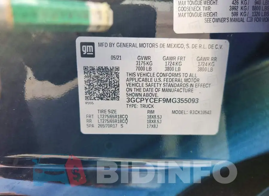3GCPYCEF9MG355093 Photo# 12